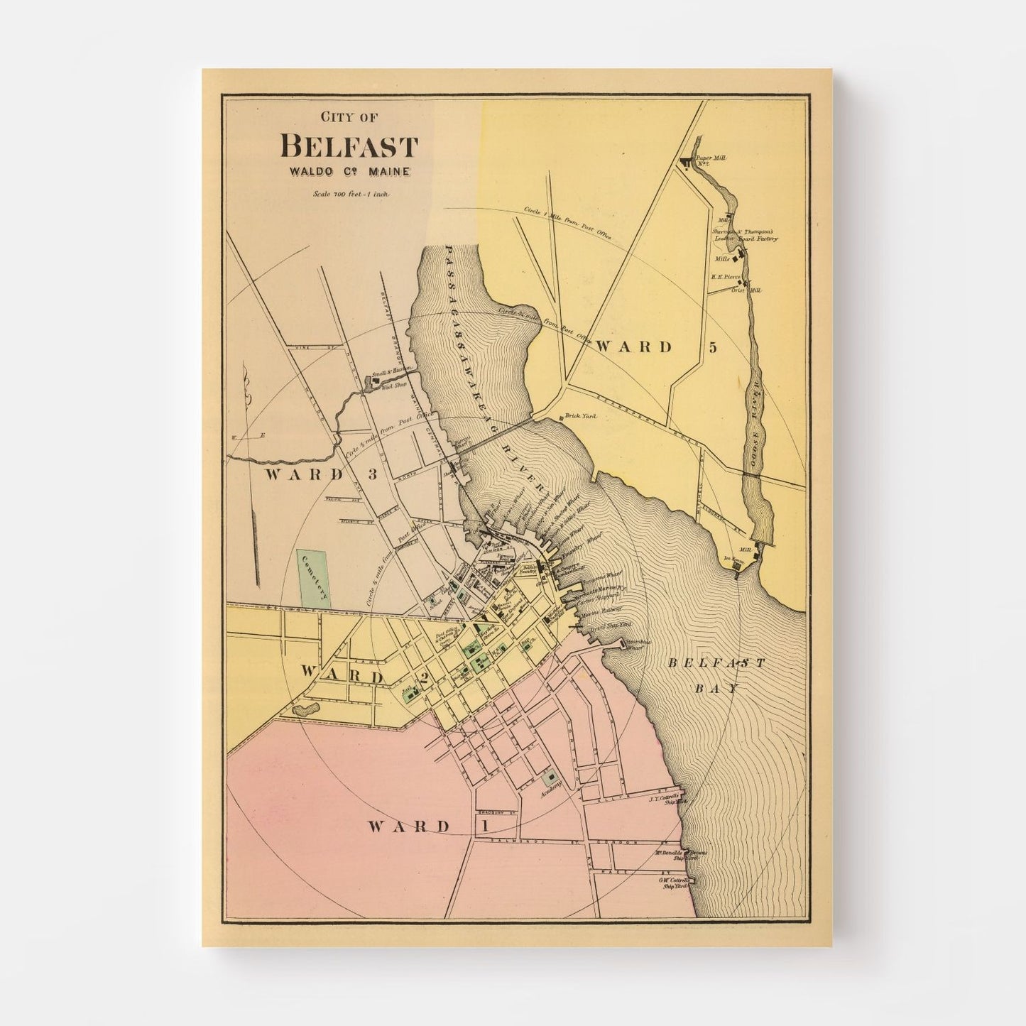 Vintage Map of Belfast, Maine 1894