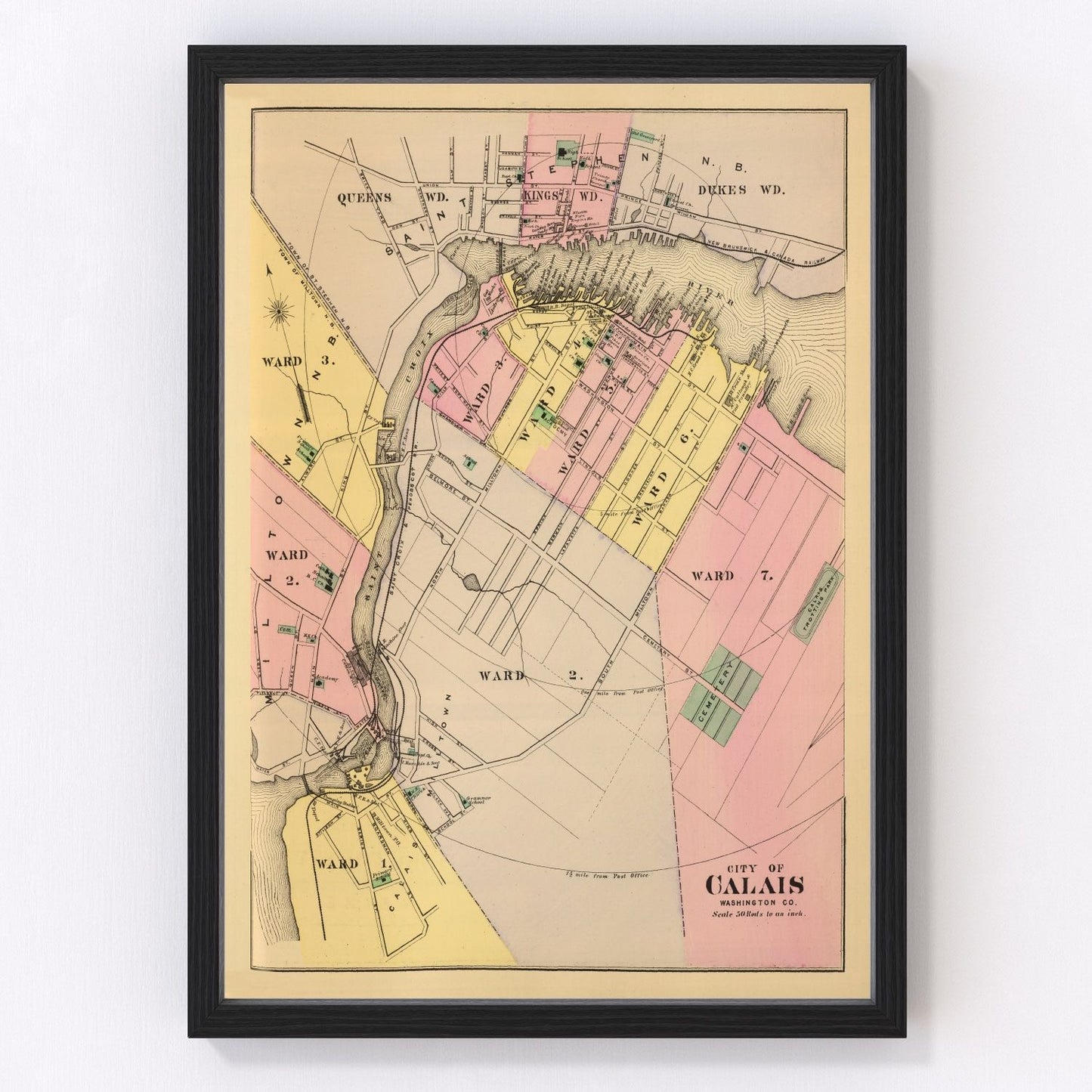 Vintage Map of Calais, Maine 1894