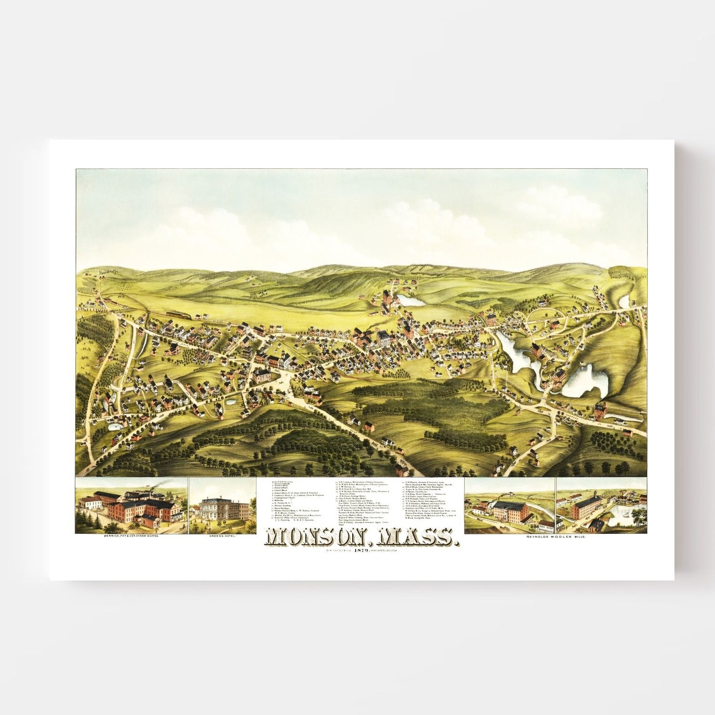 Vintage Map of Monson, Massachusetts 1879
