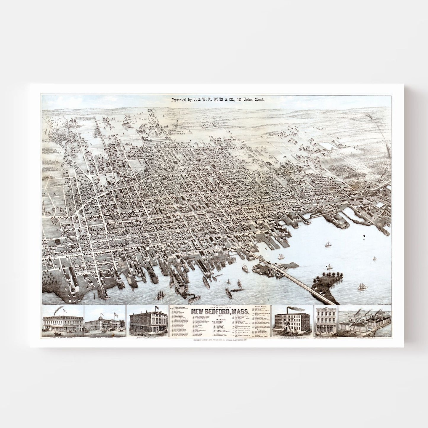 Vintage Map of New Bedford, Massachusetts 1876