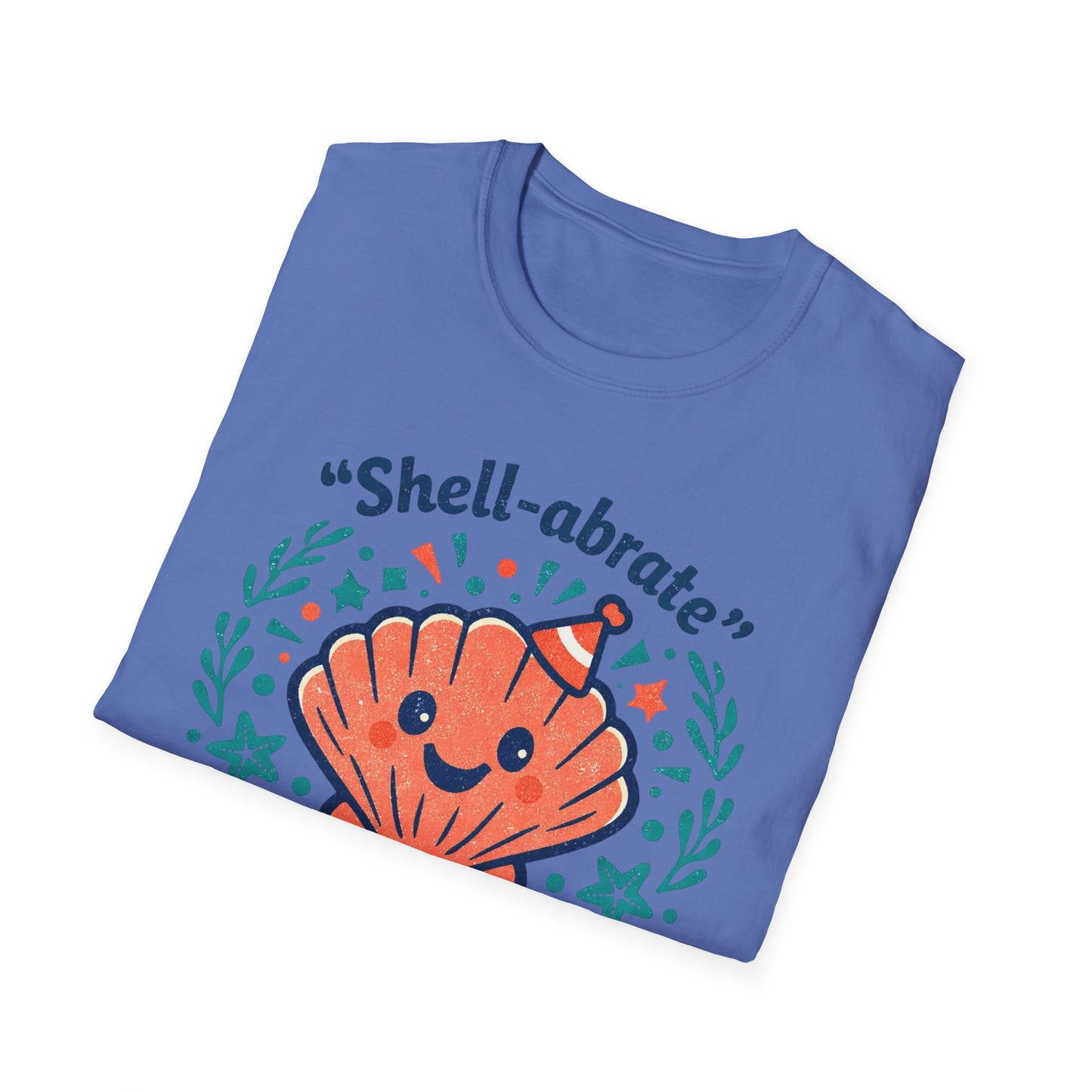 Shell-abrate Happy Seashell T-Shirt — "life's little moments" Cute Beach Graphic Tee