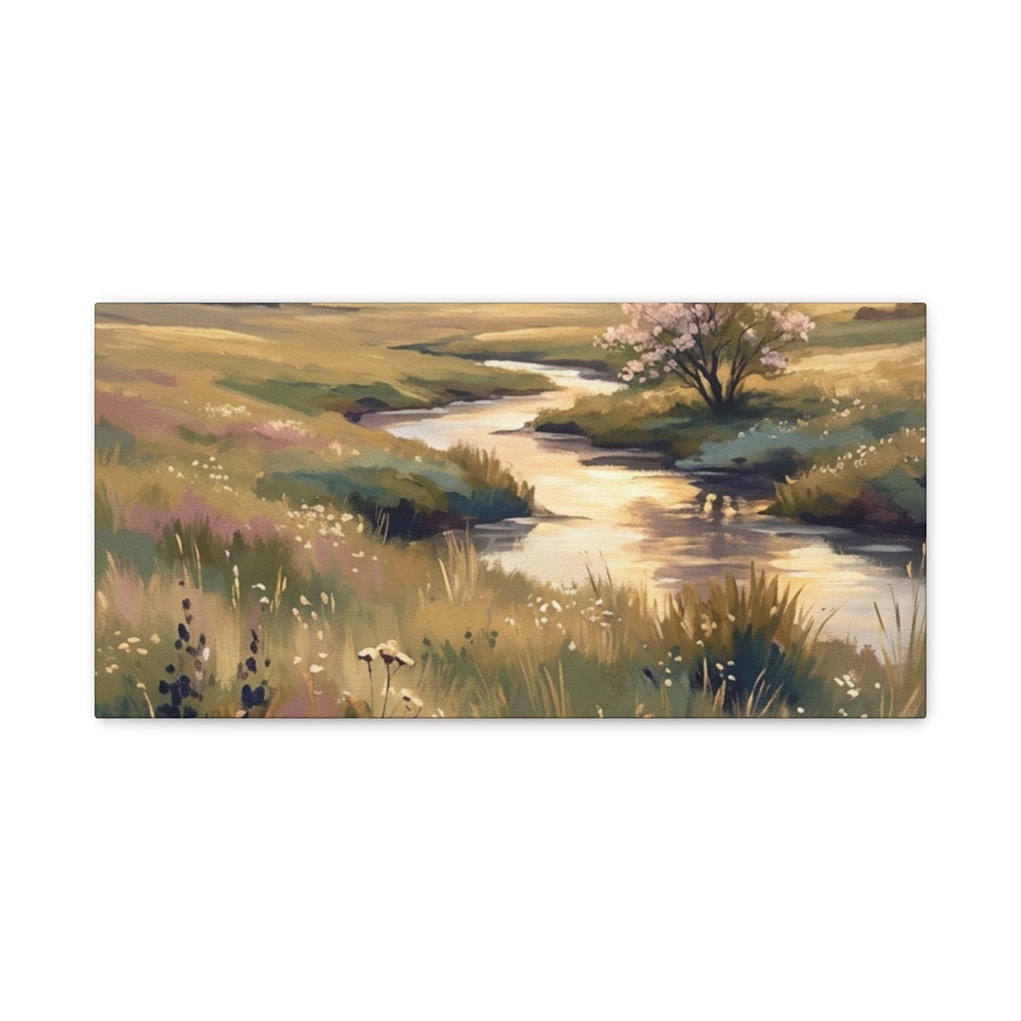 Serene Meadow Stream Matte Canvas Art — Stretched Wall Decor