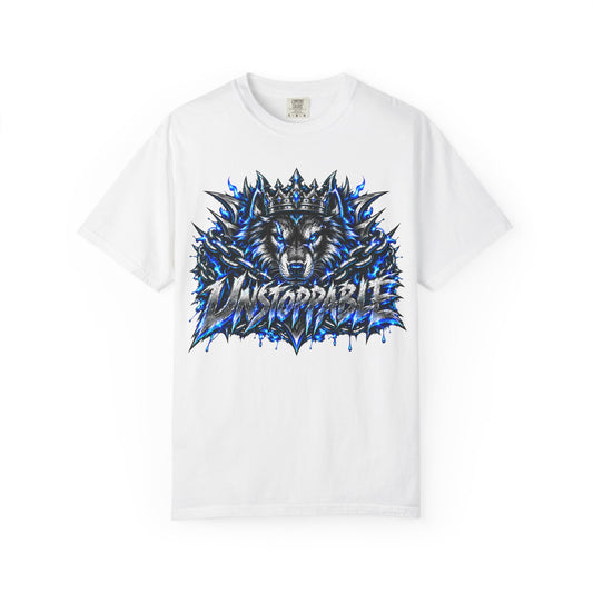 Wolf 'Unstoppable' Graphic Tee — Bold Blue Crowned Wolf Shirt