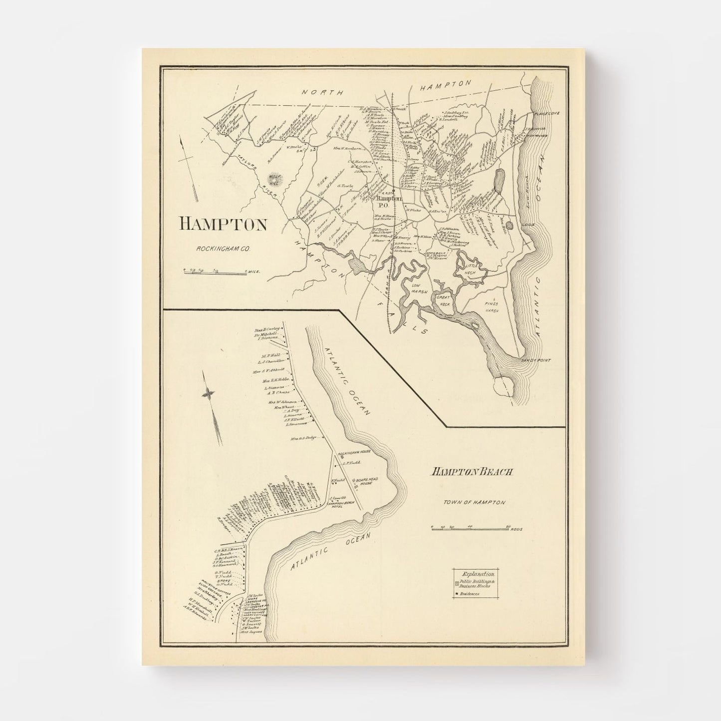 Vintage Map of Hampton, New Hampshire 1892