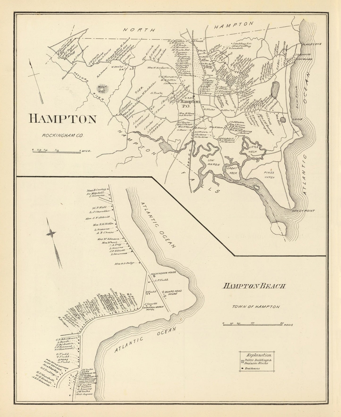 Vintage Map of Hampton, New Hampshire 1892