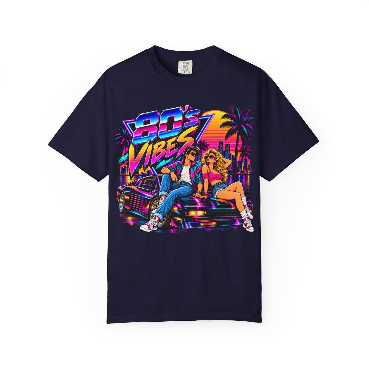 80s Vibes retro car scene T-shirt | neon palm sunset