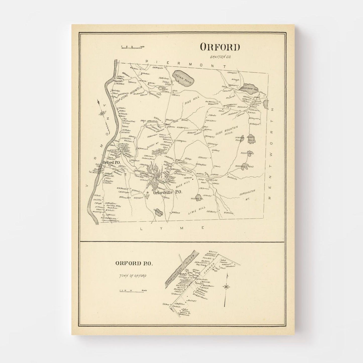 Vintage Map of Orford, New Hampshire 1892