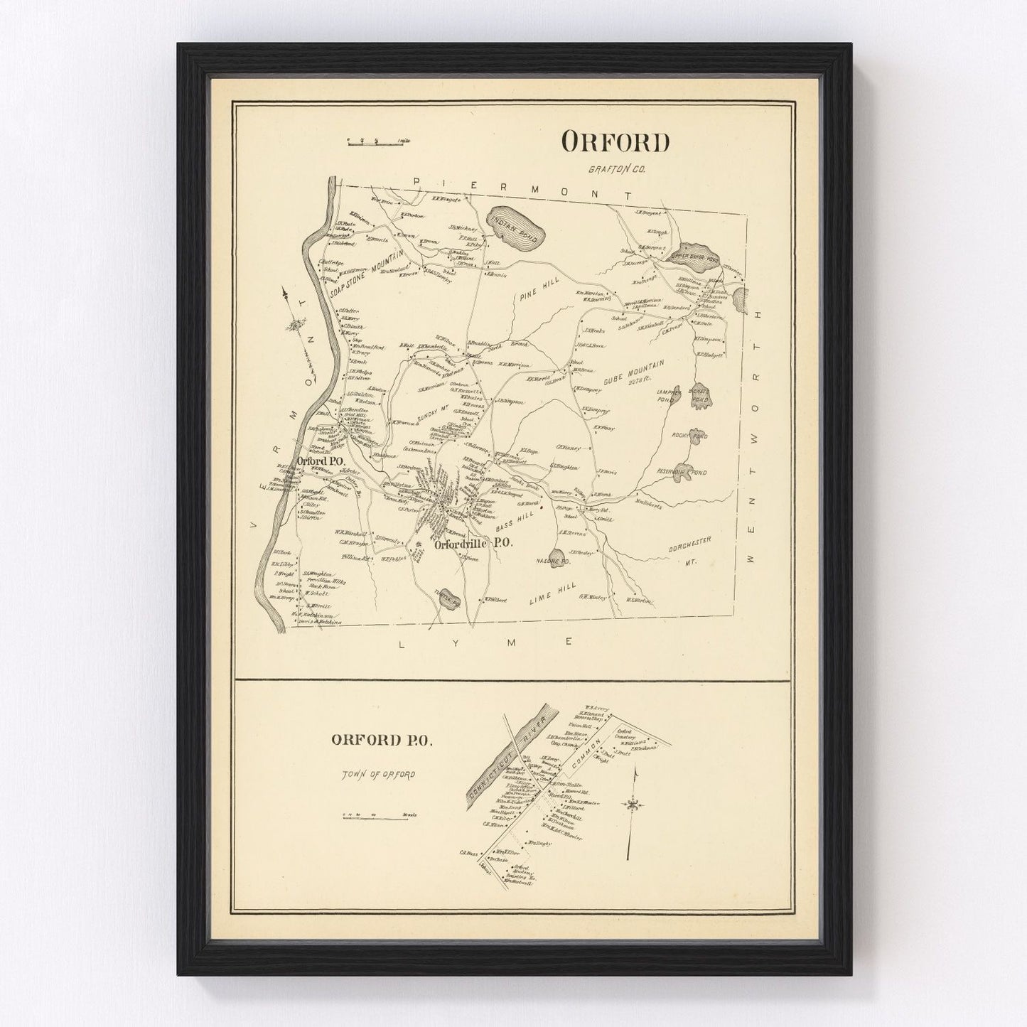 Vintage Map of Orford, New Hampshire 1892