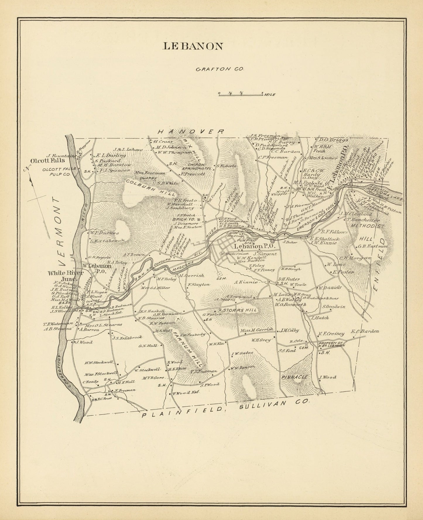 Vintage Map of Lebanon, New Hampshire 1892