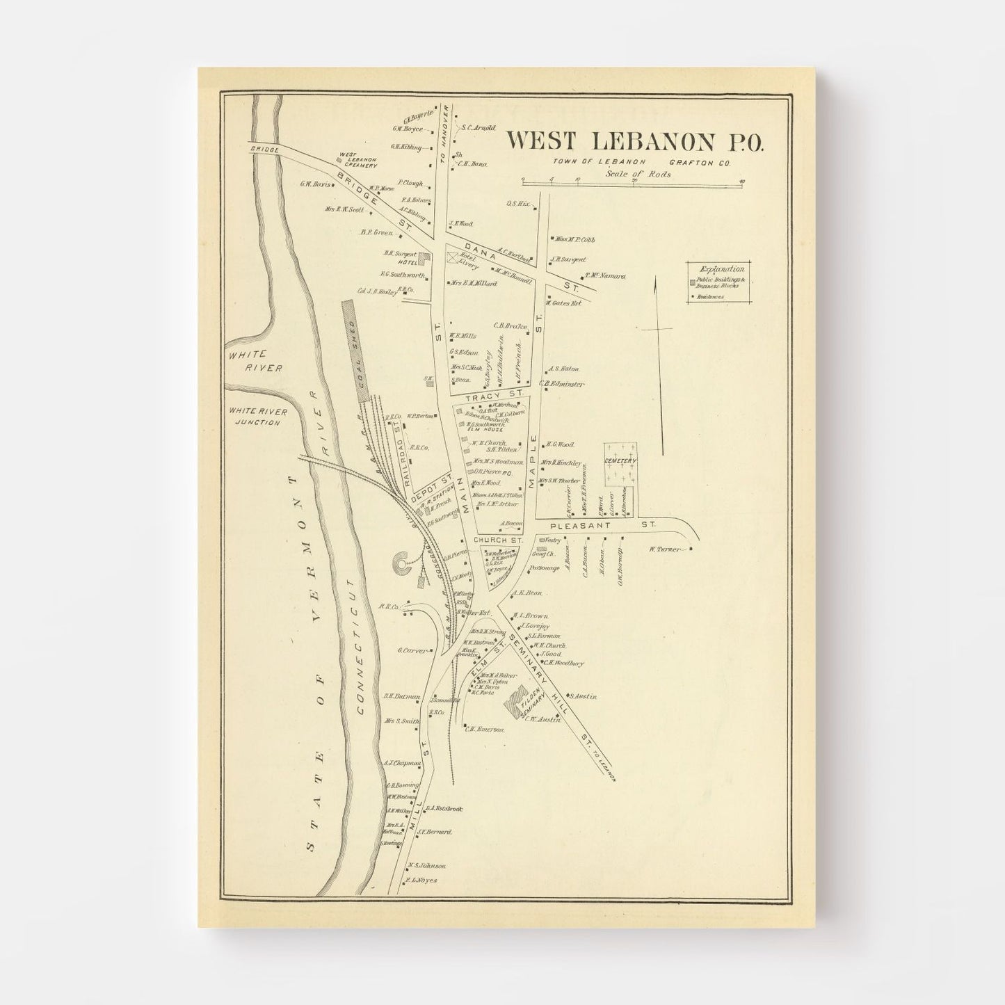 Vintage Map of West Lebanon, New Hampshire 1892
