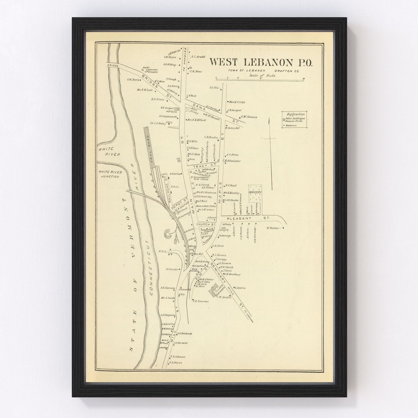 Vintage Map of West Lebanon, New Hampshire 1892