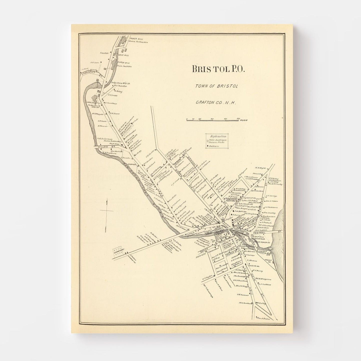 Vintage Map of Bristol, New Hampshire 1892