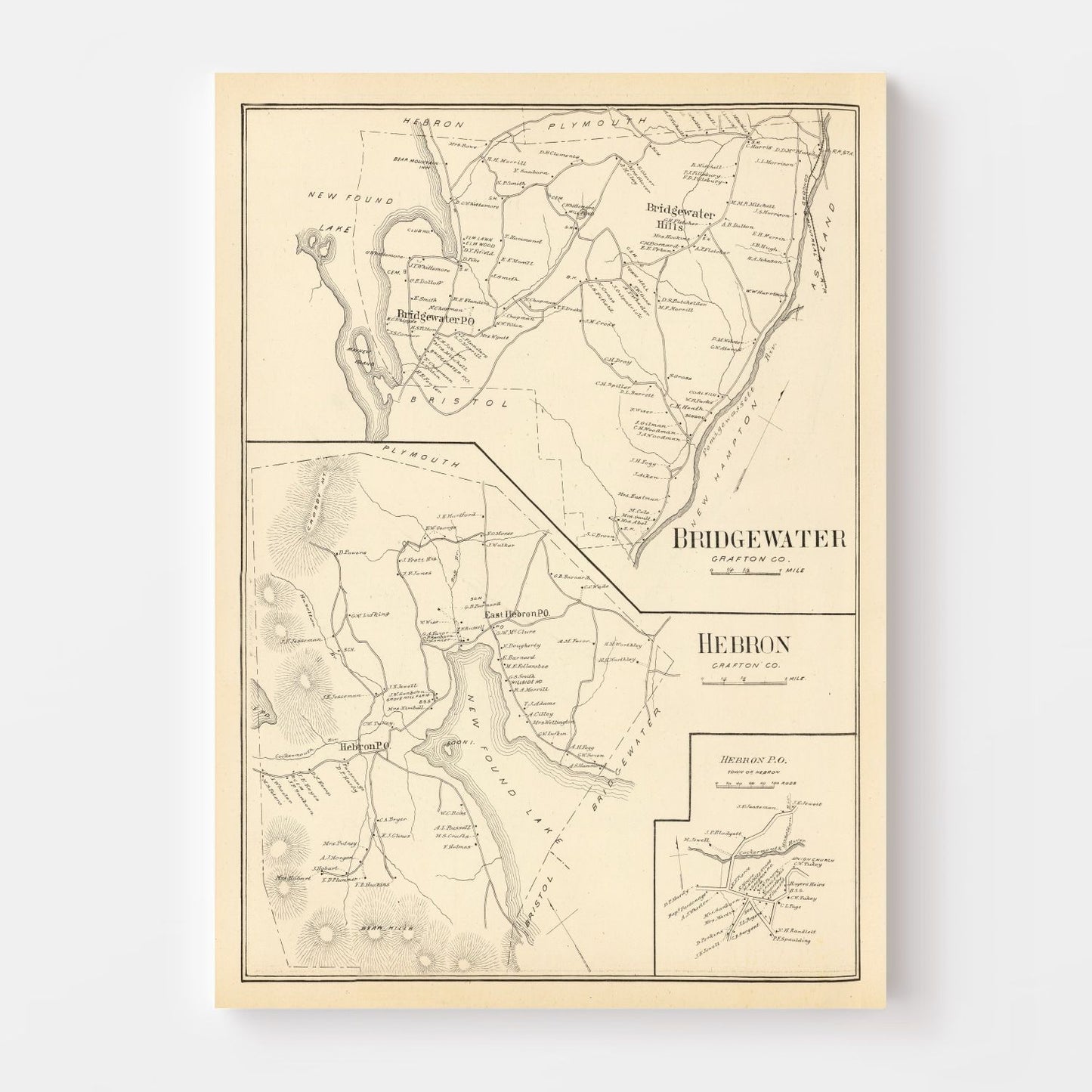 Vintage Map of Bridgewater, New Hampshire 1892