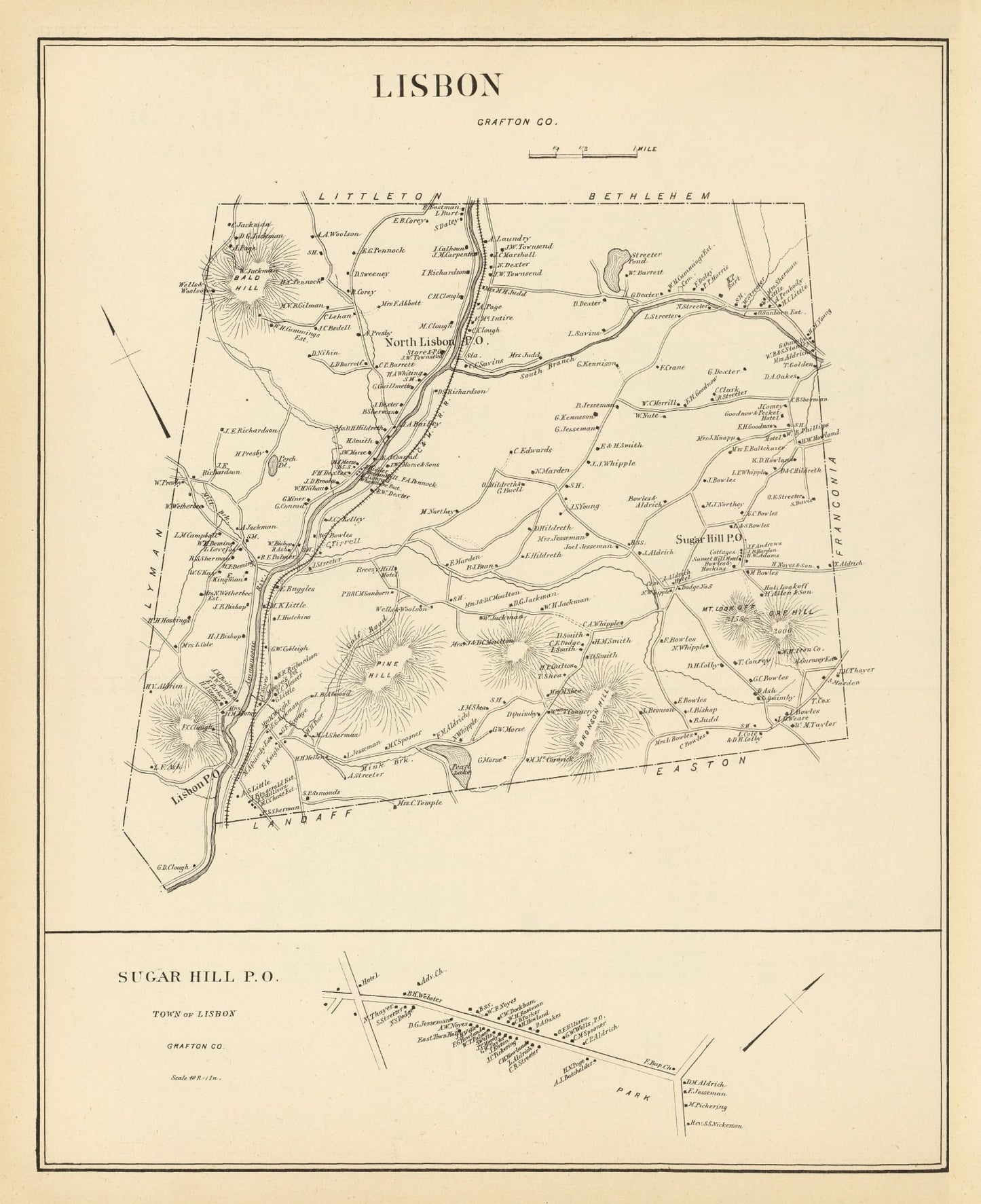 Vintage Map of Lisbon, New Hampshire 1892