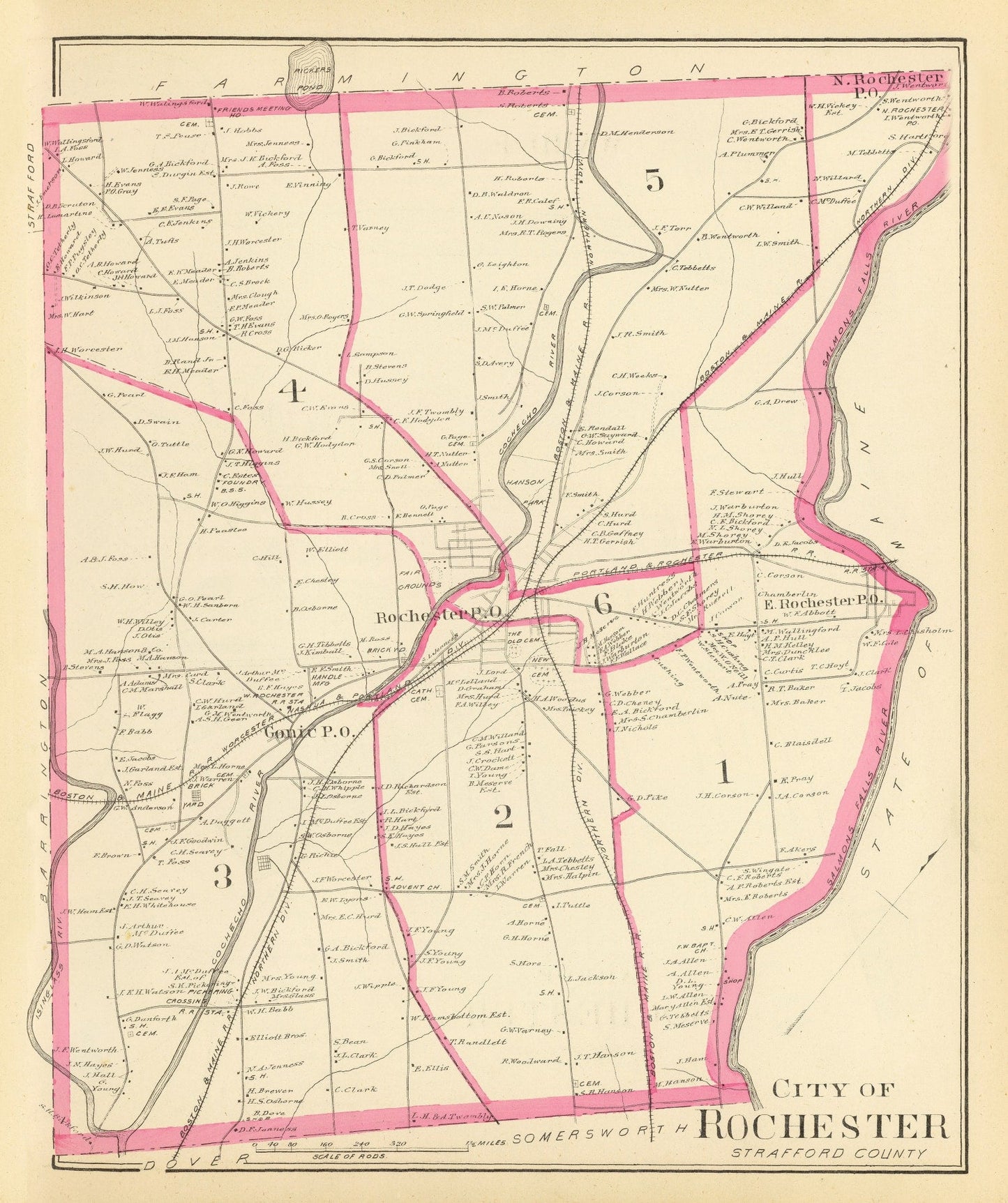 Vintage Map of Rochester, New Hampshire 1892