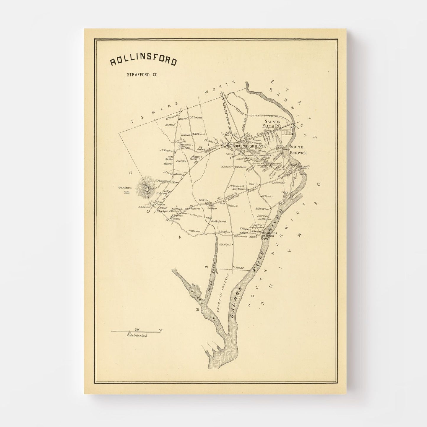 Vintage Map of Rollinsford, New Hampshire 1892
