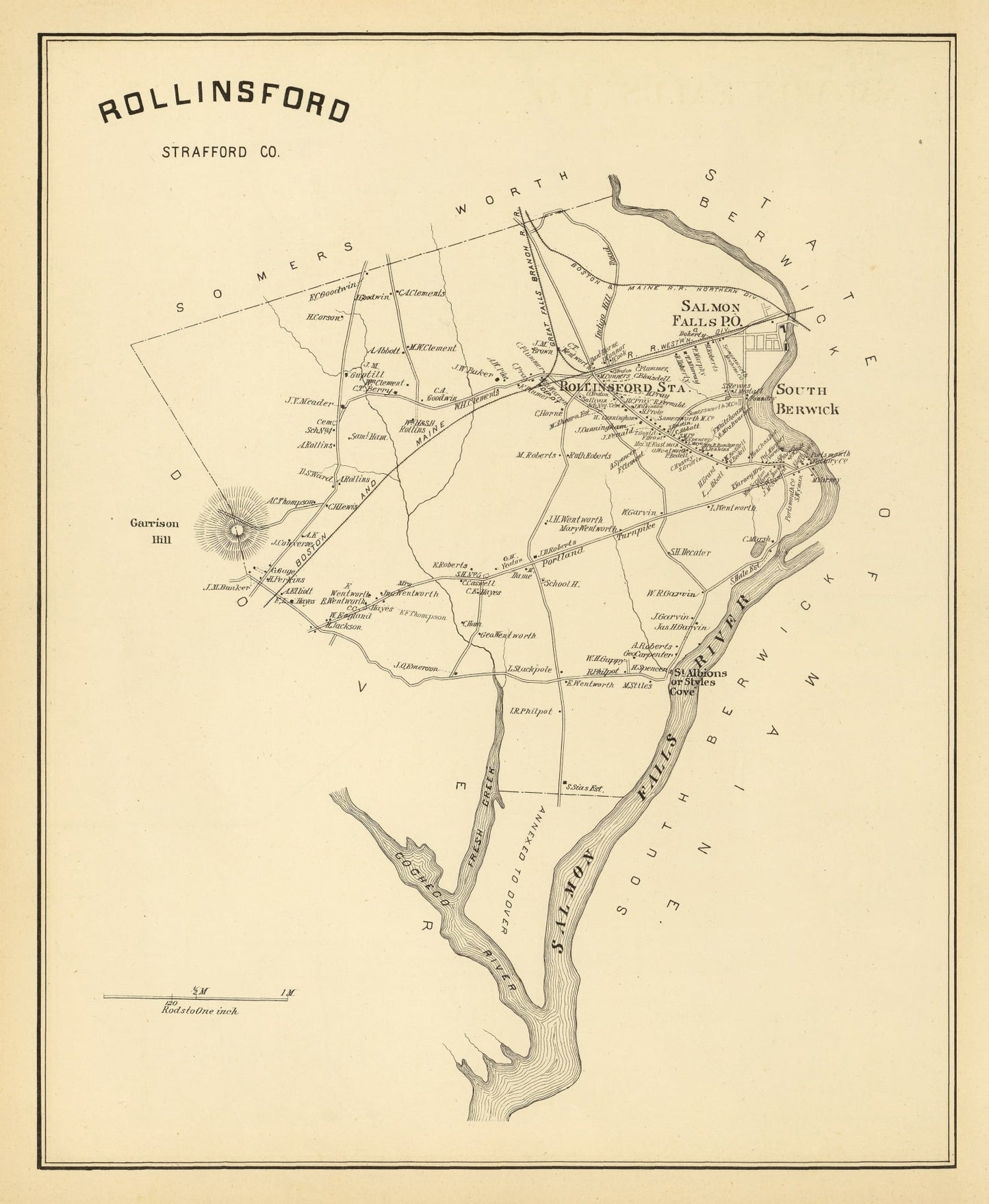 Vintage Map of Rollinsford, New Hampshire 1892