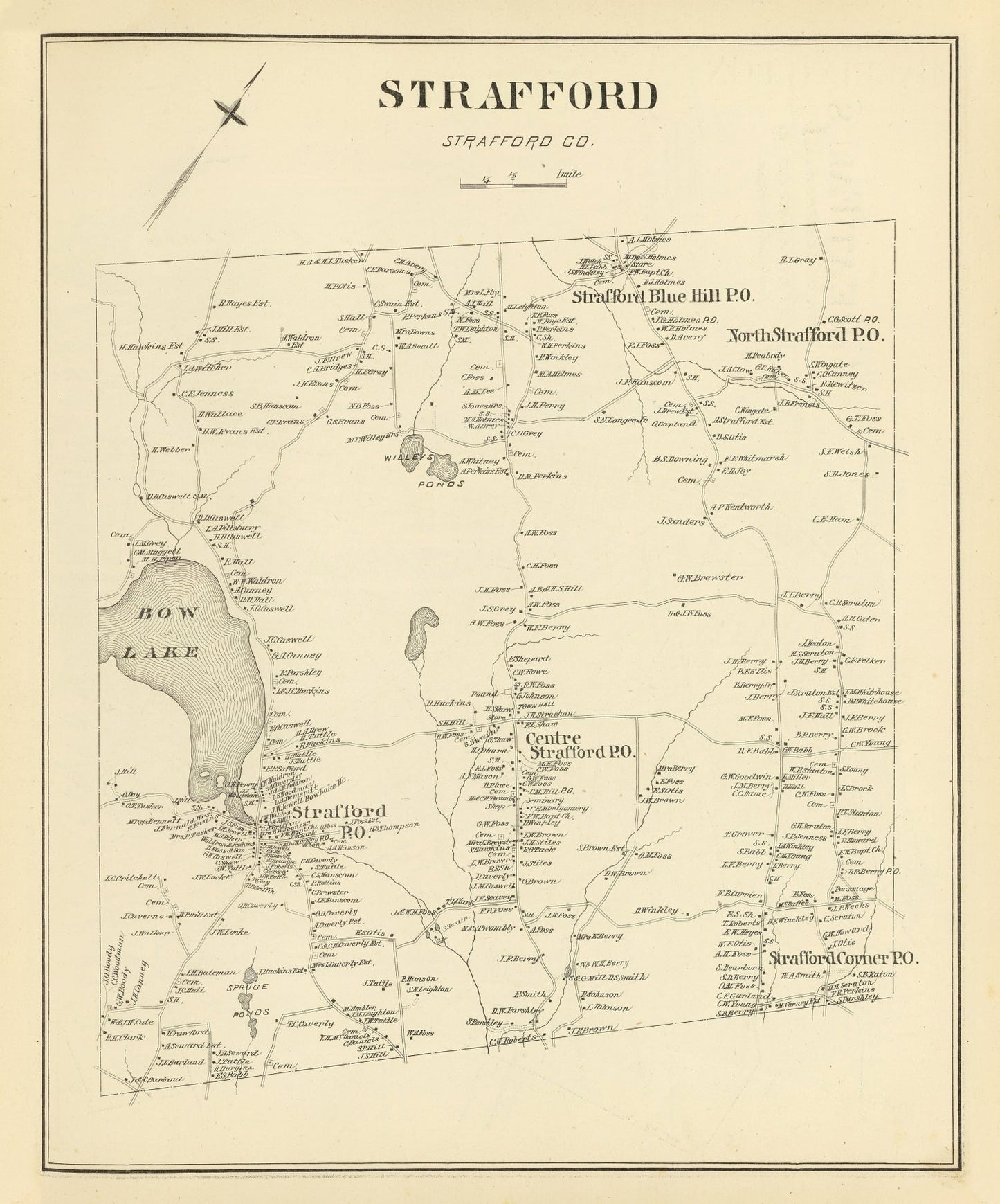 Vintage Map of Strafford, New Hampshire 1892