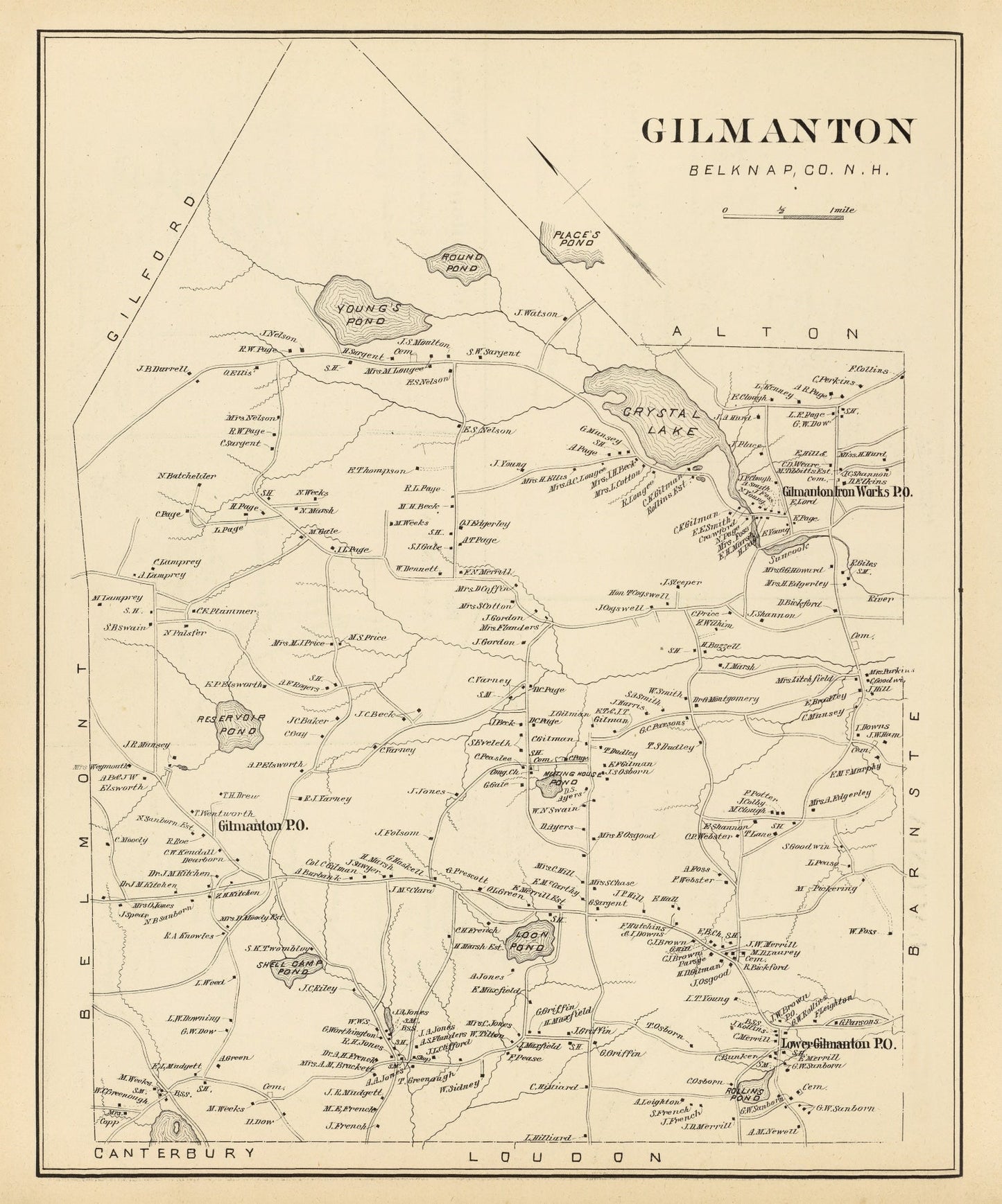 Vintage Map of Gilmanton, New Hampshire 1892