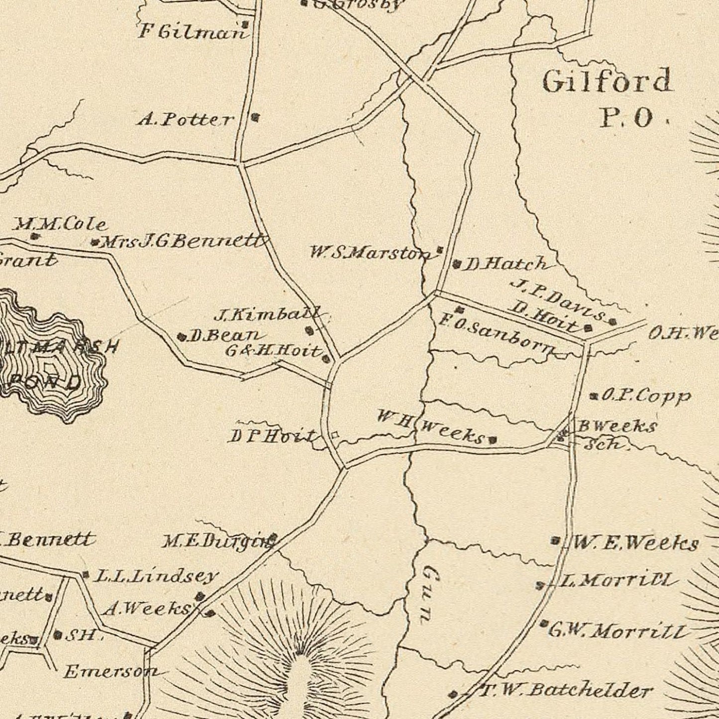 Vintage Map of Gilford, New Hampshire 1892