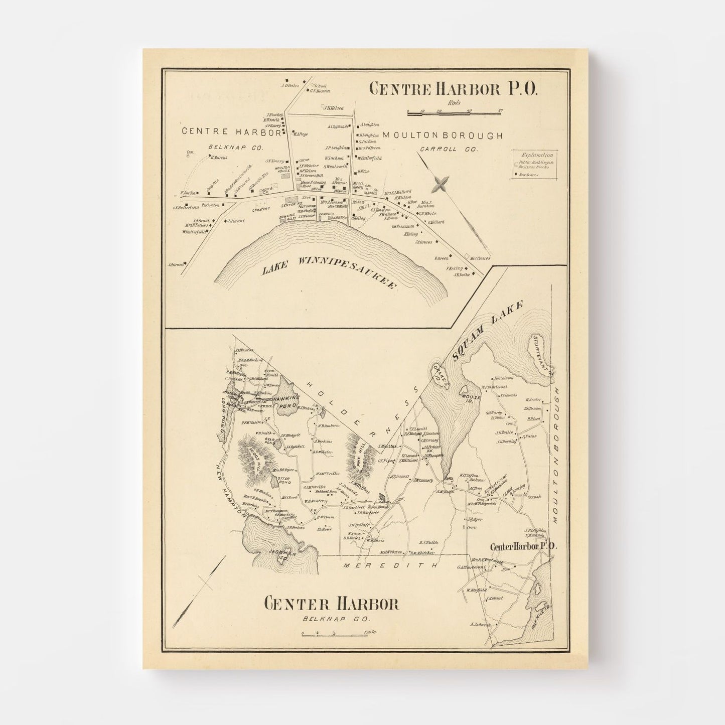 Vintage Map of Center Harbor, New Hampshire 1892