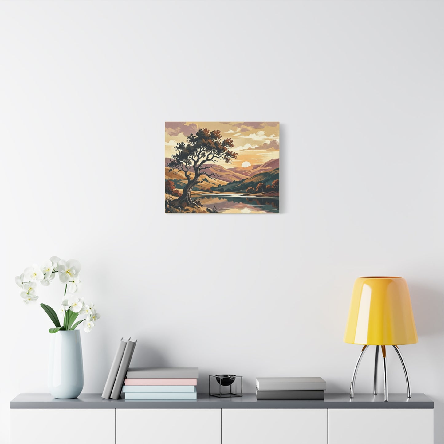 Sunset Lake Landscape Canvas - Vintage Tree Wall Art Print