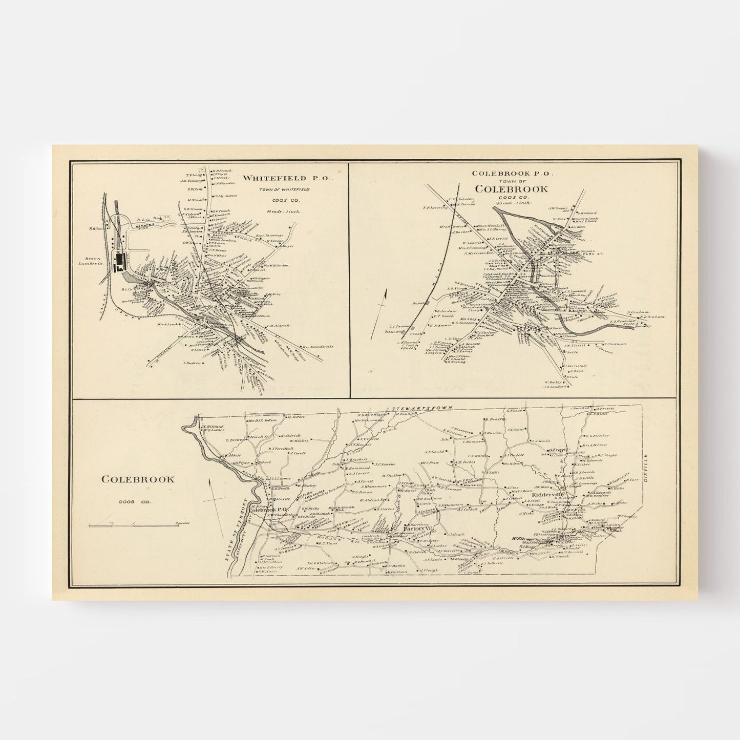 Vintage Map of Colebrook, New Hampshire 1892
