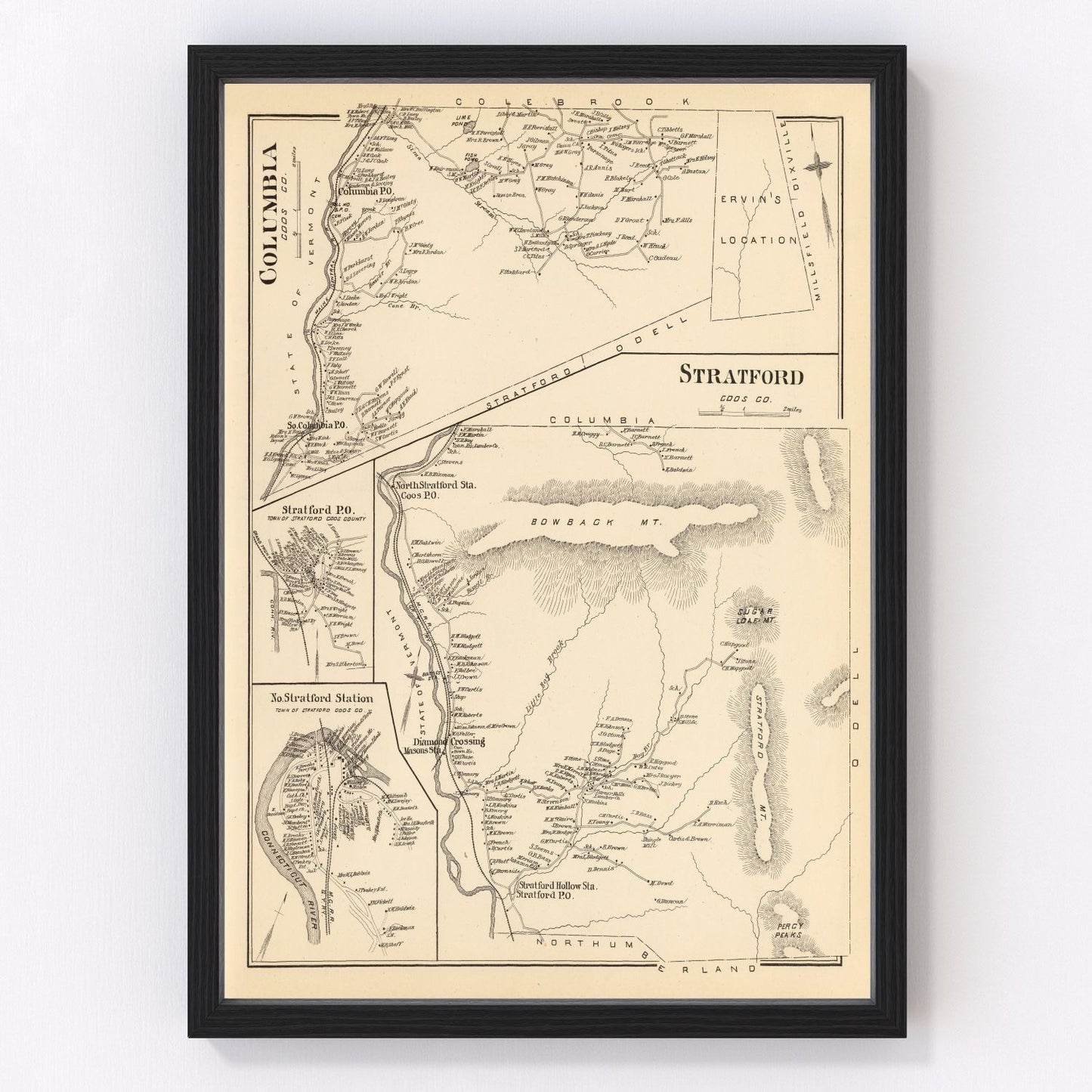 Vintage Map of Columbia, New Hampshire 1892
