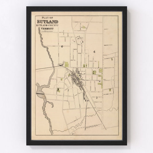 Vintage Map of Rutland, Vermont 1876