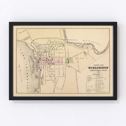 Vintage Map of Burlington, Vermont 1873