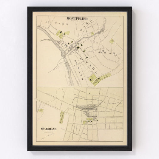 Vintage Map of Montpelier, Vermont 1876