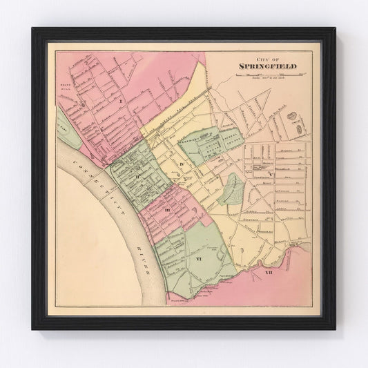 Vintage Map of Springfield, Massachusetts 1871