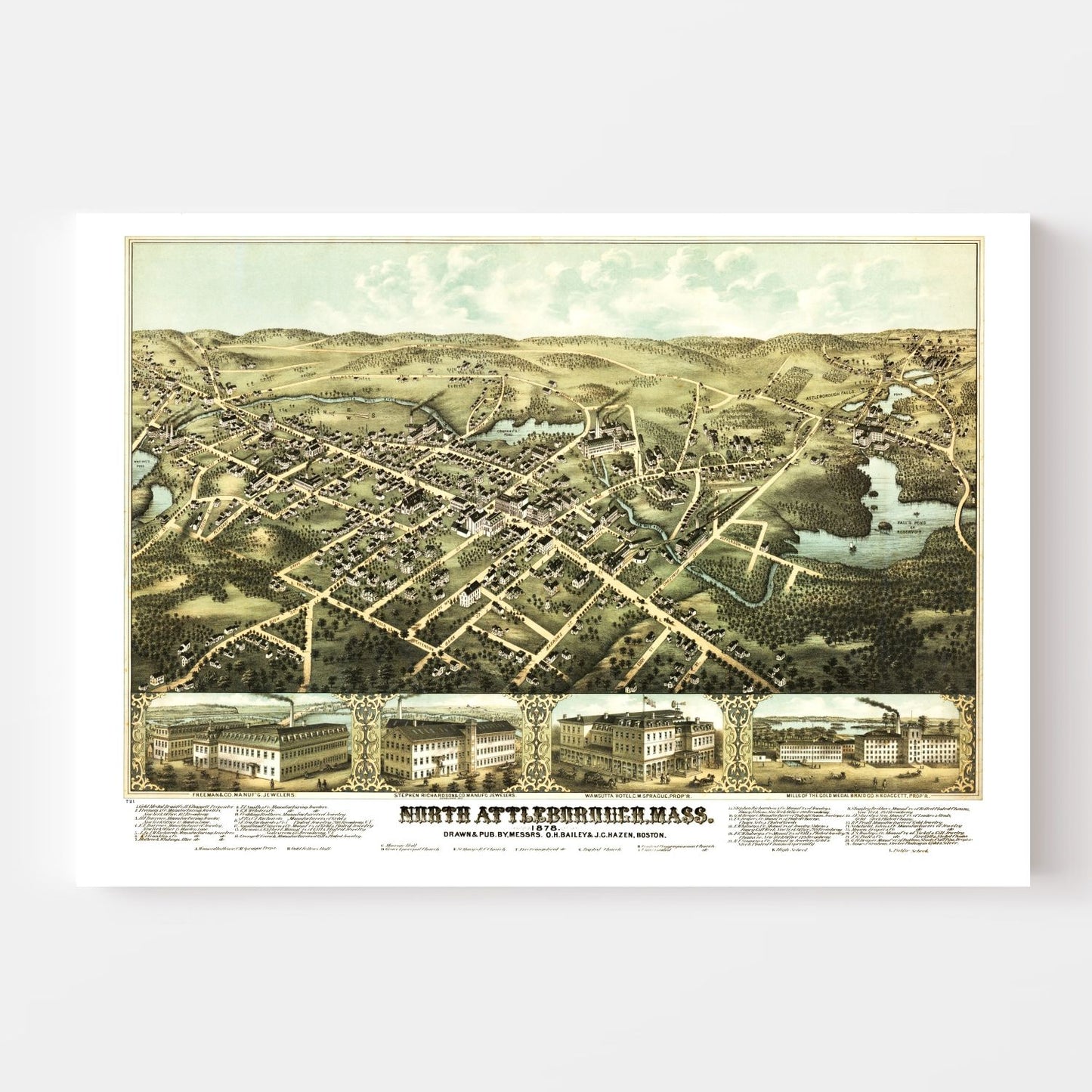 Vintage Map of North Attleborough, Massachusetts 1878