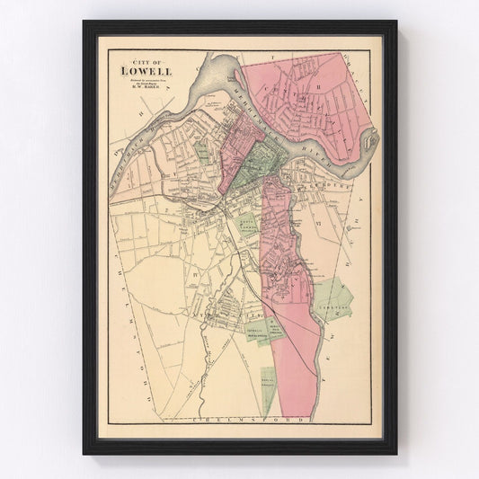 Vintage Map of Lowell, Massachusetts 1871