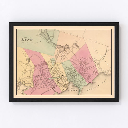 Vintage Map of Lynn, Massachusetts 1871