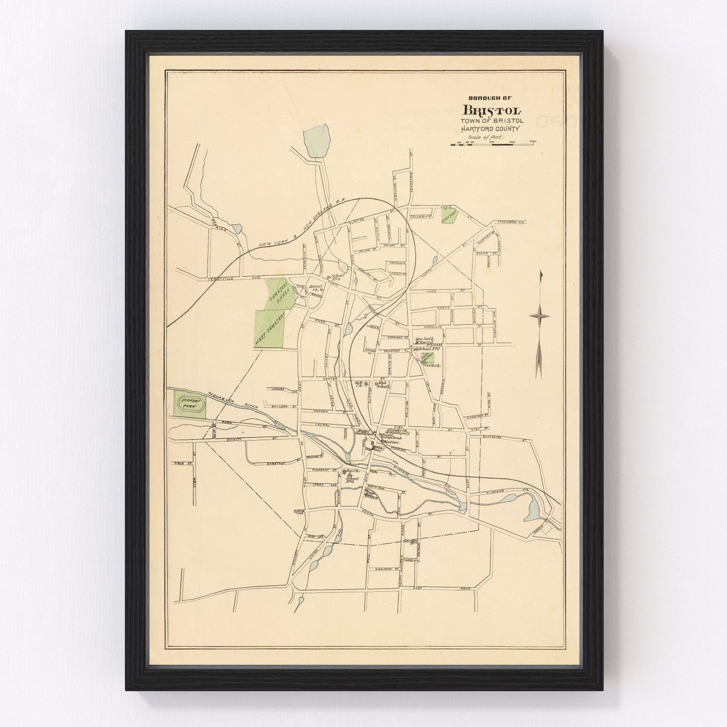 Vintage Map of Bristol, Connecticut 1893