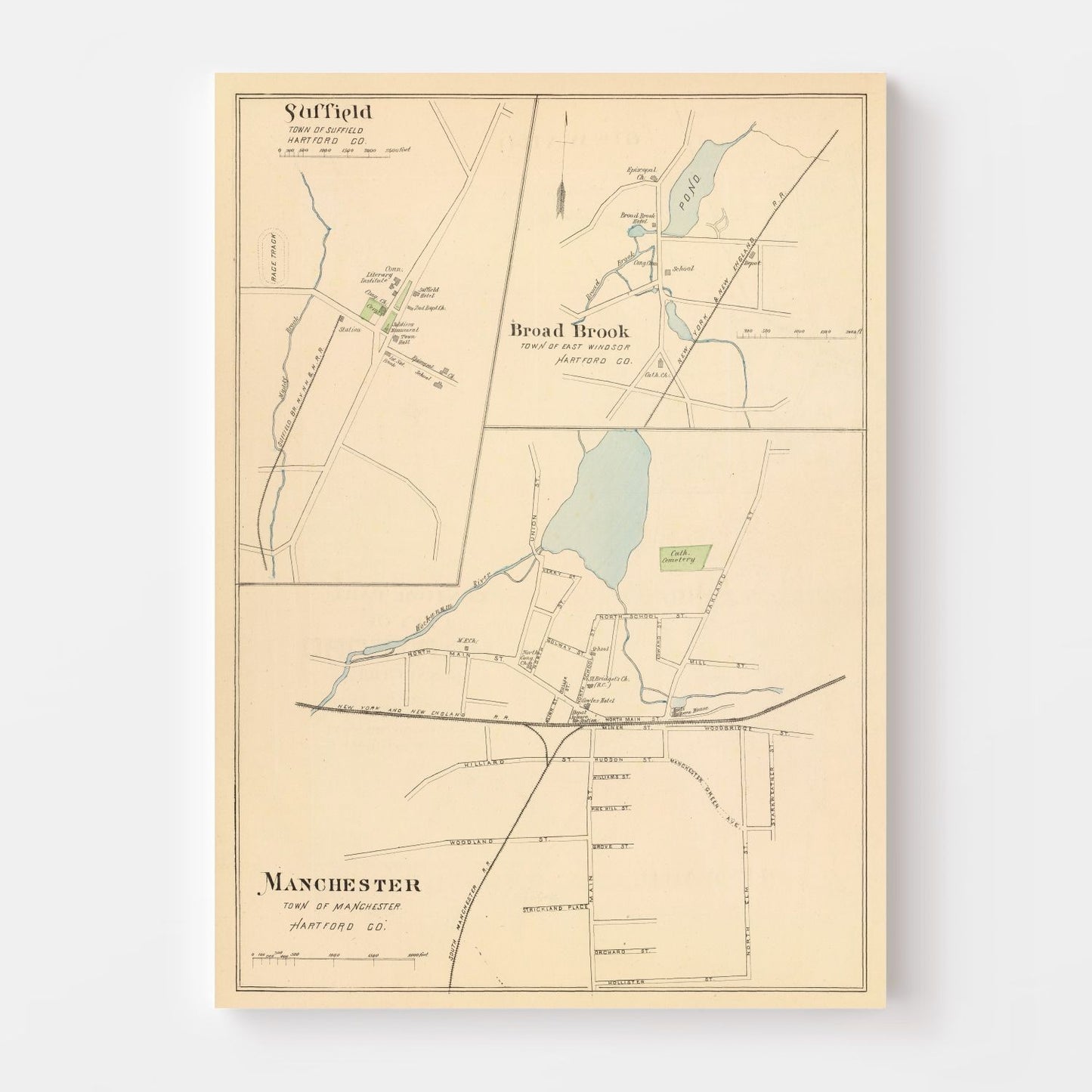 Vintage Map of Manchester, Connecticut 1893