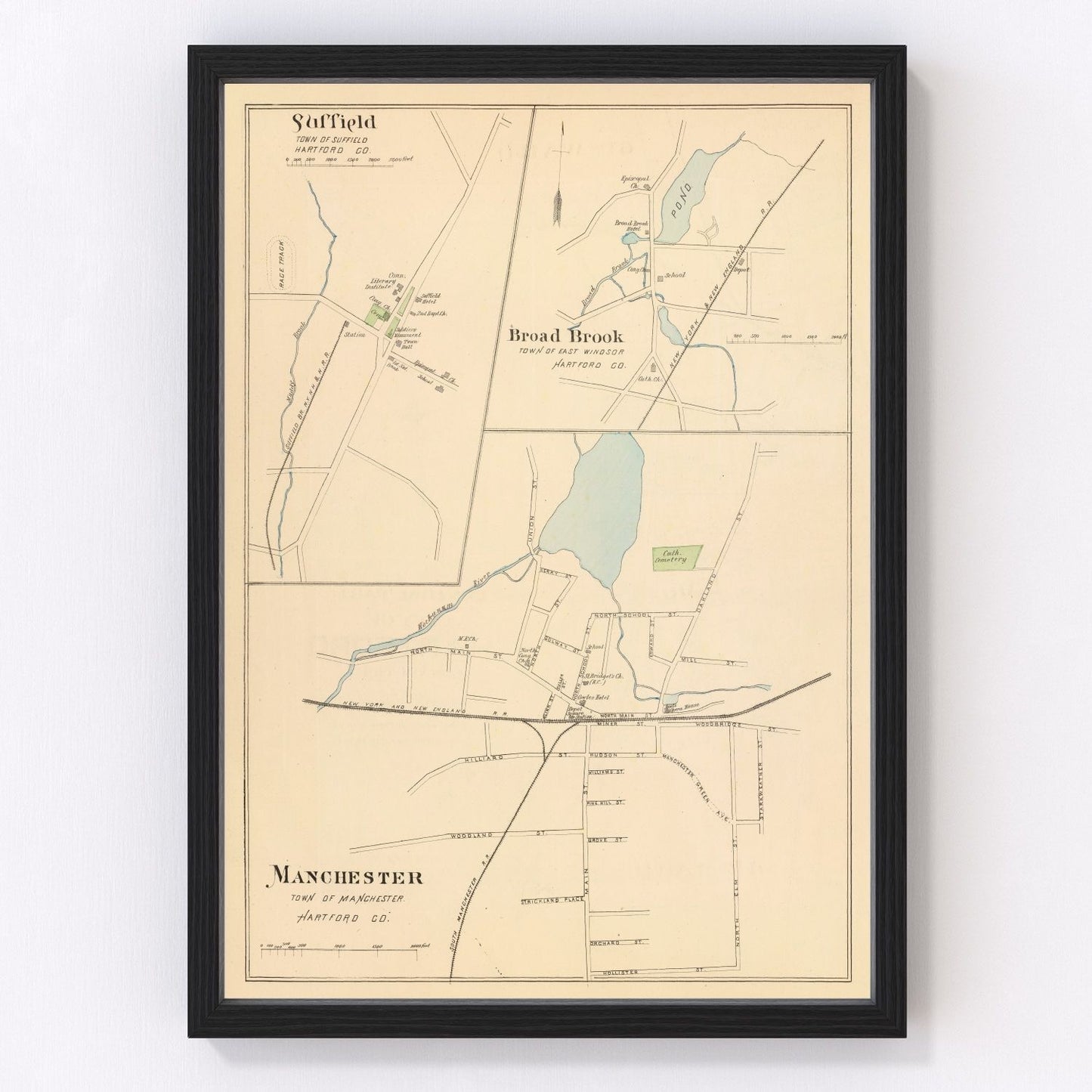 Vintage Map of Manchester, Connecticut 1893