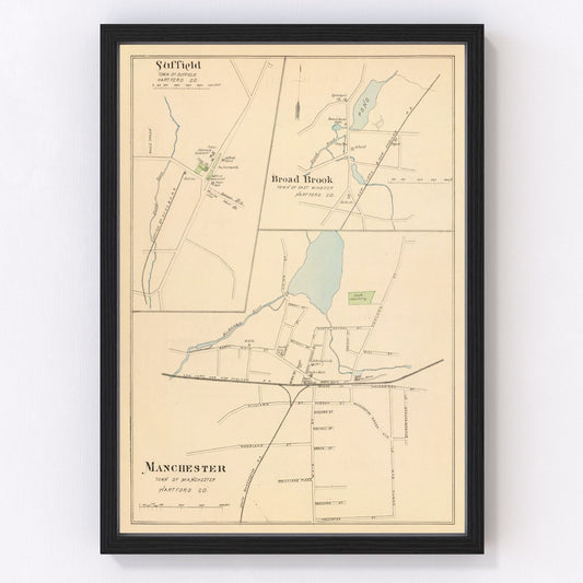 Vintage Map of Manchester, Connecticut 1893