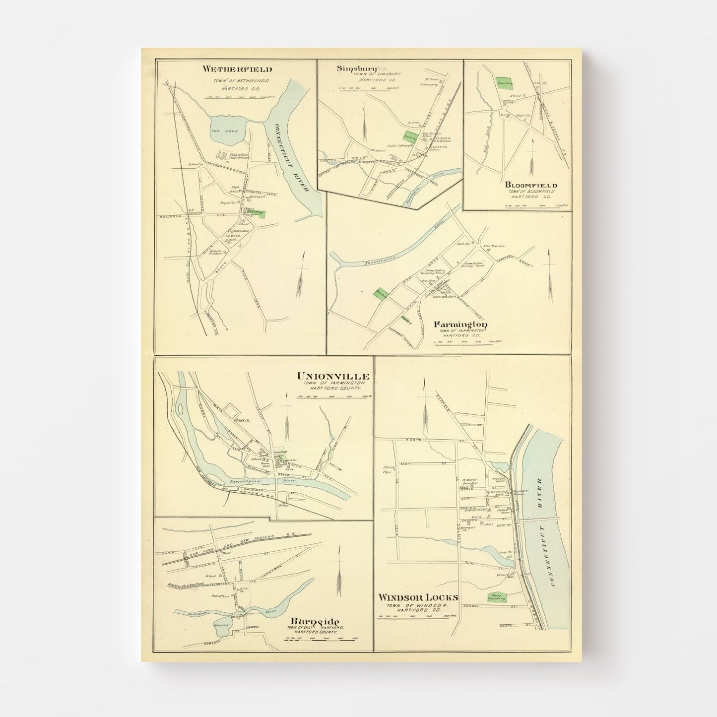 Vintage Map of Wethersfield, Connecticut 1893