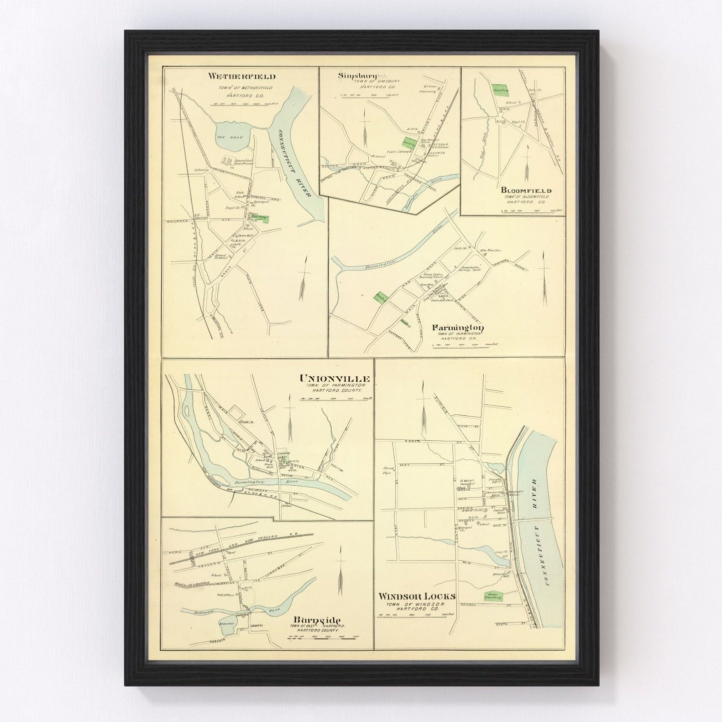 Vintage Map of Wethersfield, Connecticut 1893