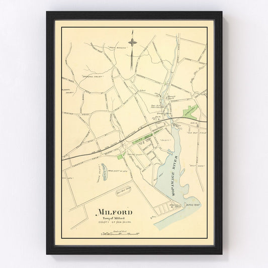Vintage Map of Milford, Connecticut 1893