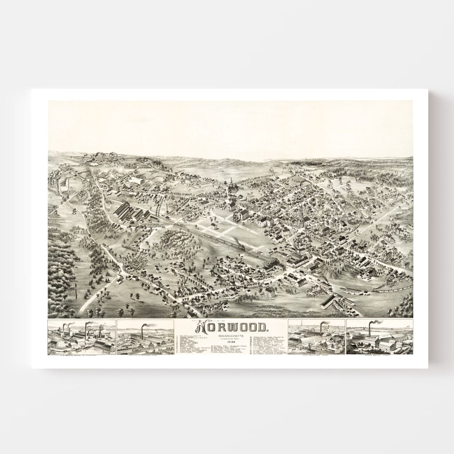 Vintage Map of Norwood, Massachusetts 1882