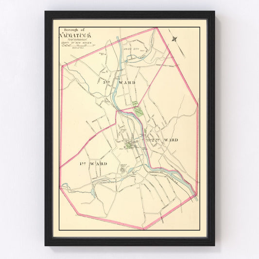Vintage Map of Naugatuck, Connecticut 1893