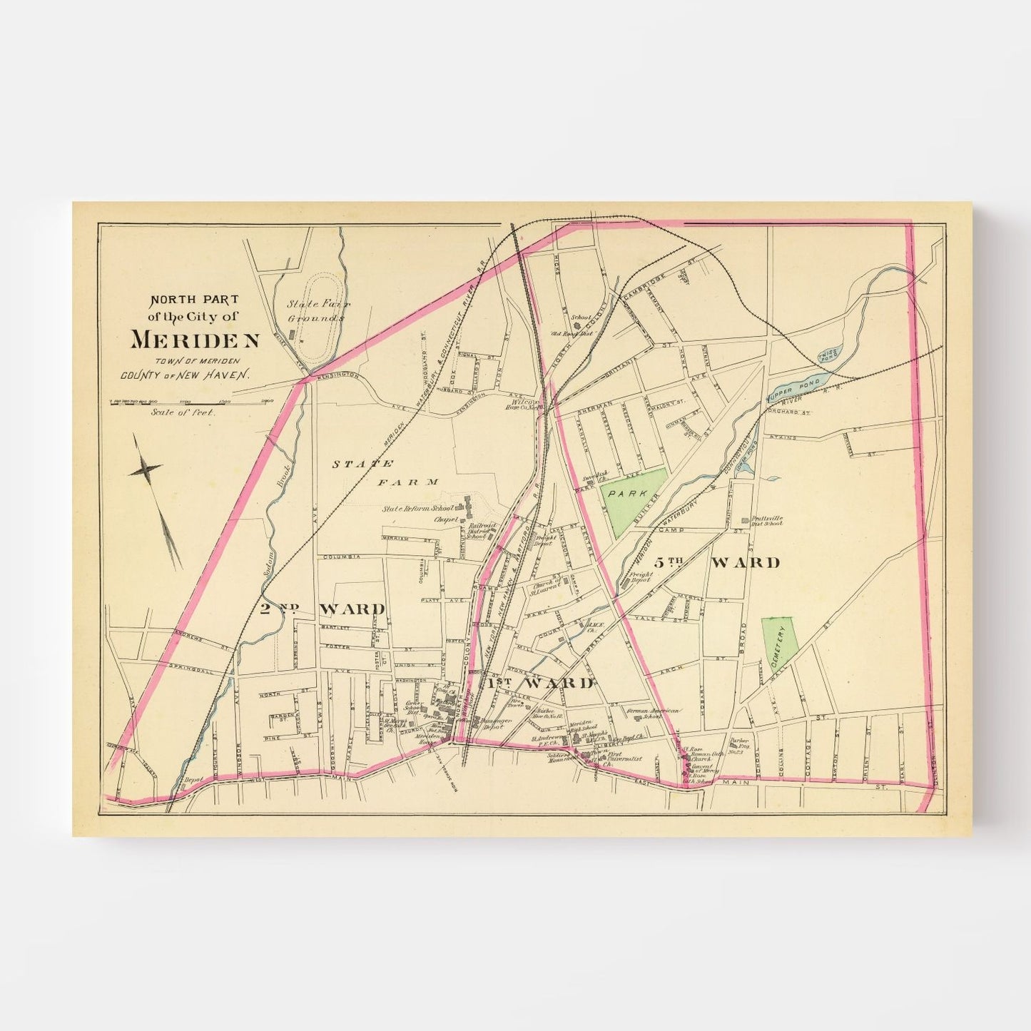 Vintage Map of Meriden, Connecticut 1893