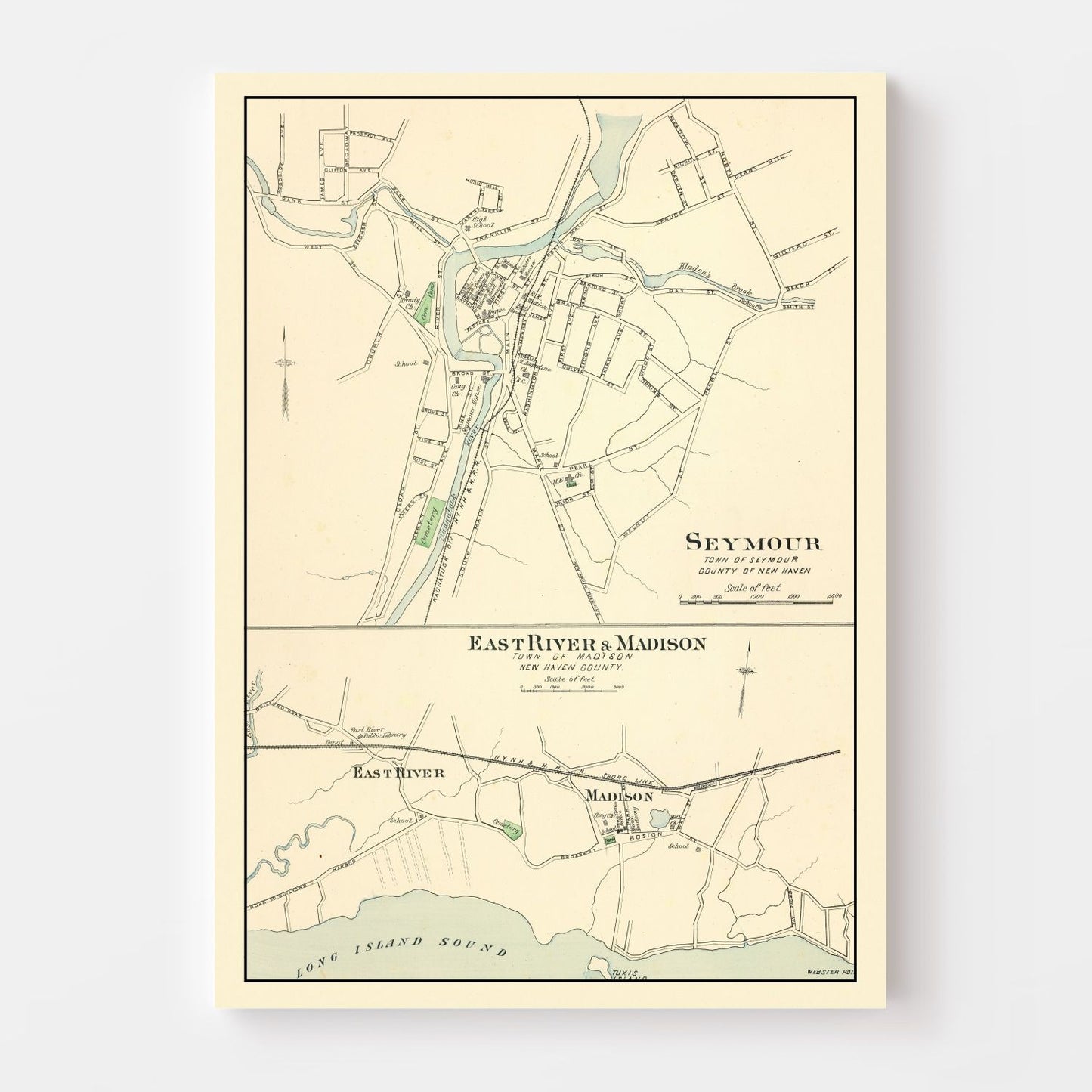 Vintage Map of Madison, Connecticut 1893