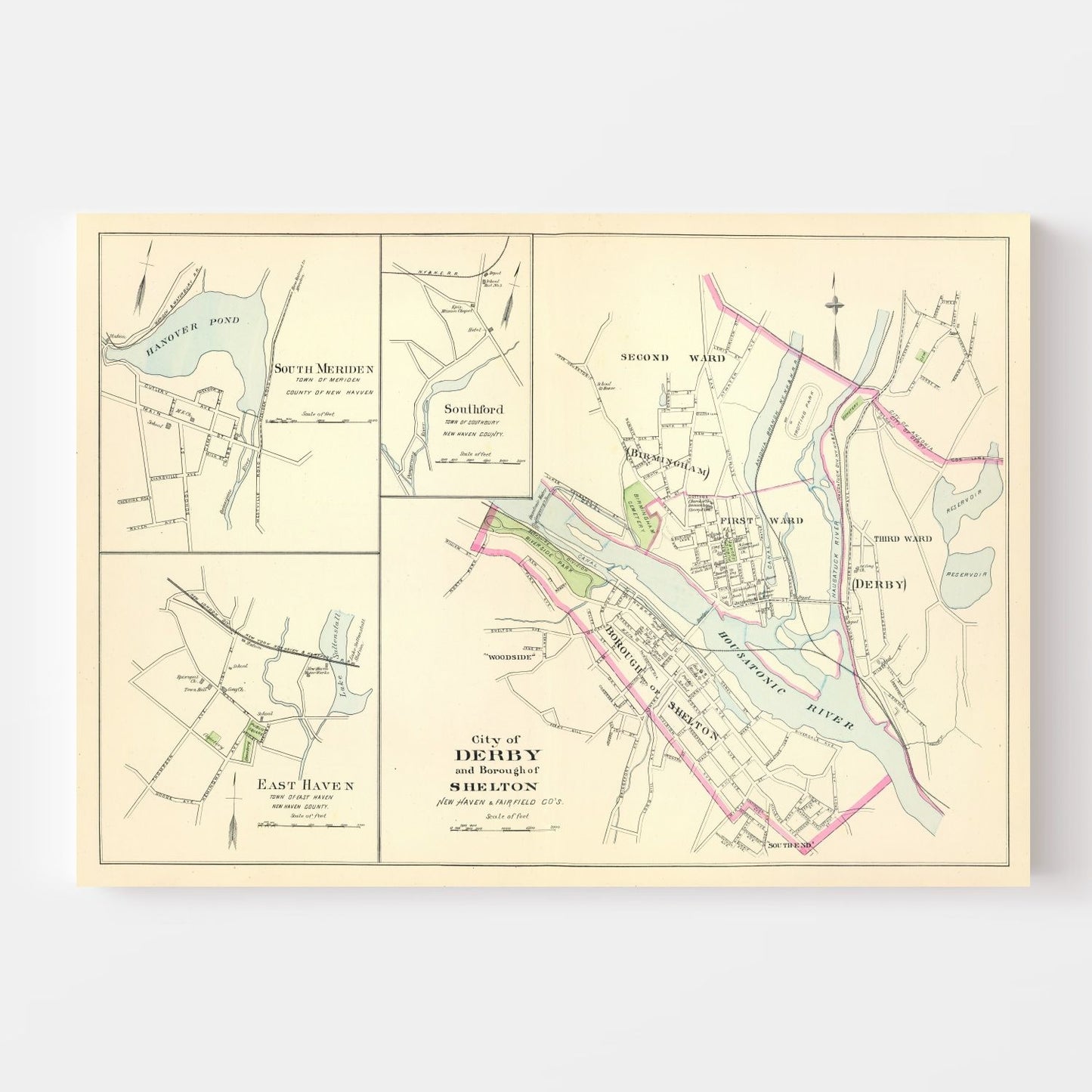Vintage Map of Derby, Connecticut 1893