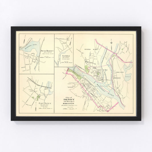 Vintage Map of Derby, Connecticut 1893