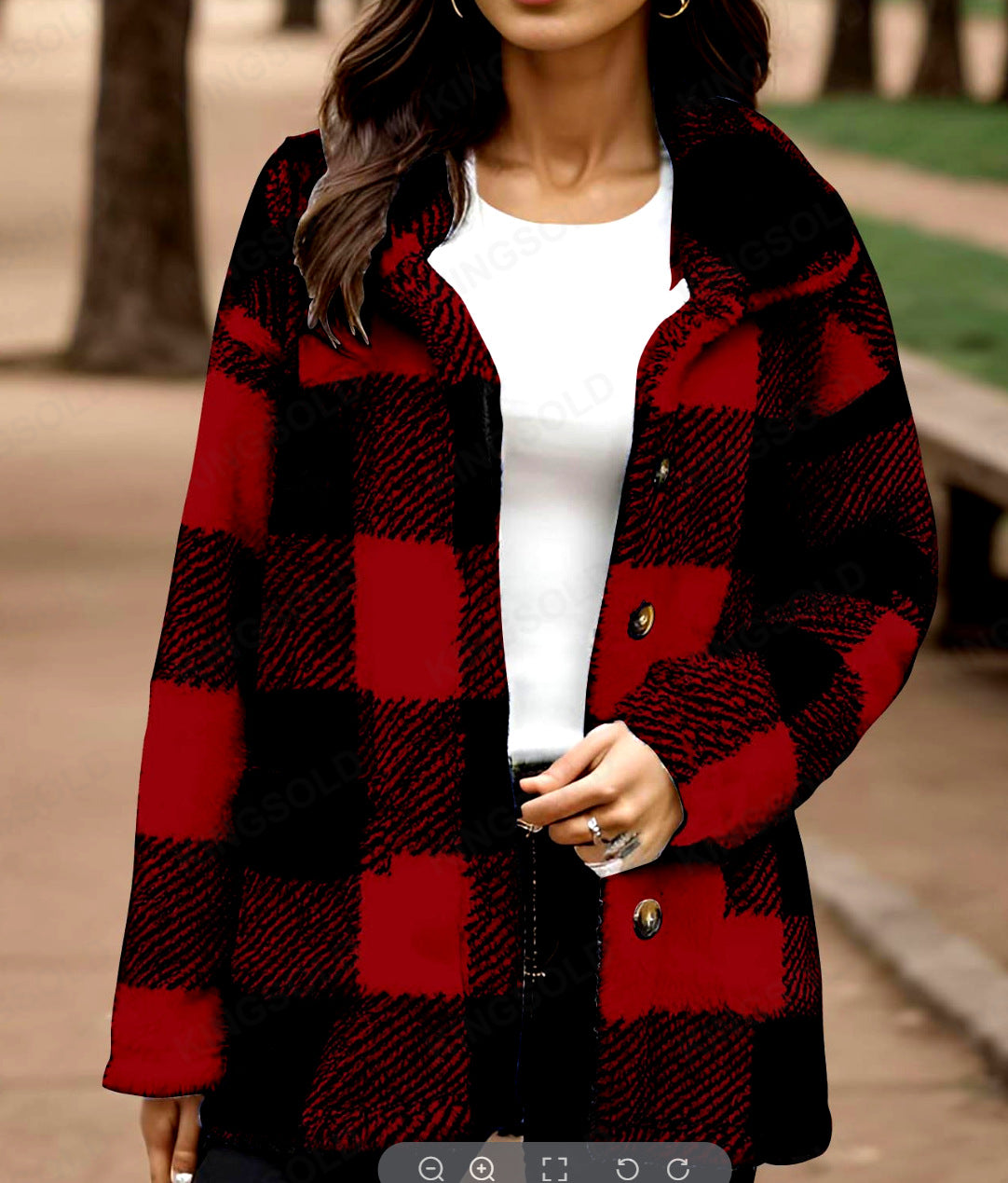 Women's Plaid Plush Button-Front Coat with Pockets