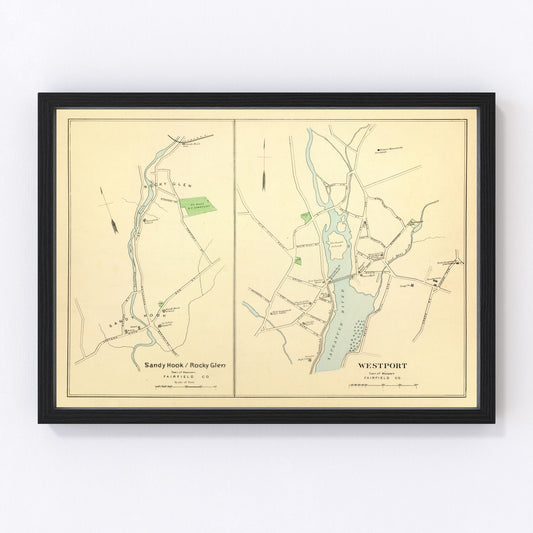 Vintage Map of Sandy Hook, Connecticut 1893